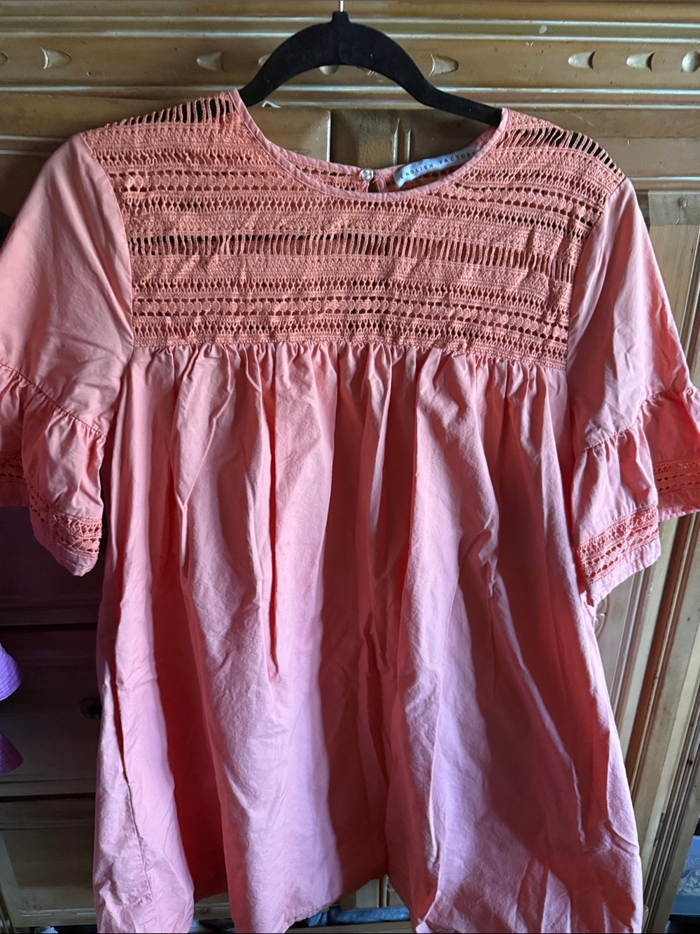 English Factory Coral Crochet Yoke Babydoll Dress